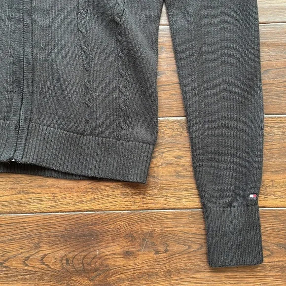 Tommy Hilfiger black logo cardigan zip up cable knit stretchy - Picture 6 of 10